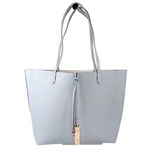 Large Gray Ivory Vegan Faux Leather Reversible Minimalist Open Tote Bag